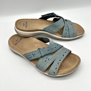 Earth Origins Suede Savoy Shantel Moroccan Blue Comfort Slide Sandals Women 7.5M